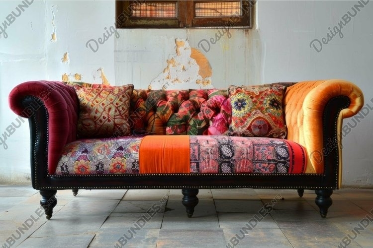 Chesterfield Sofa featuring Multi Colored Fabric for Boho Decors