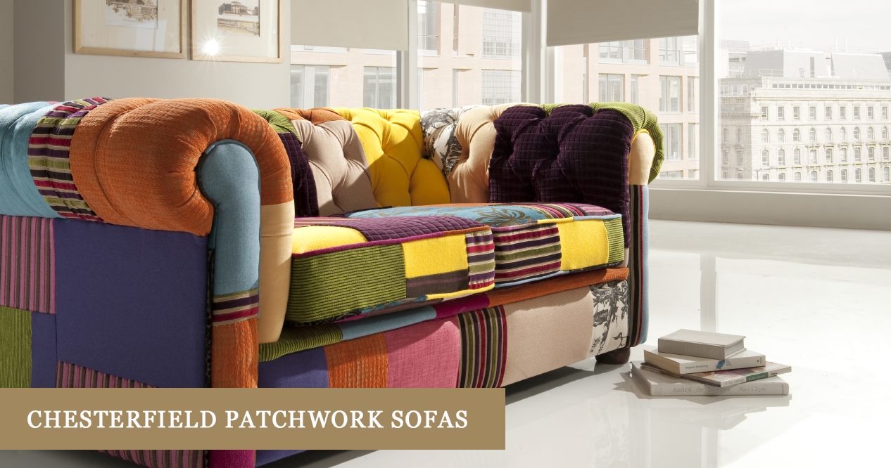 Chesterfield Sofa with Multi Colored Fabric and Deep Tufting