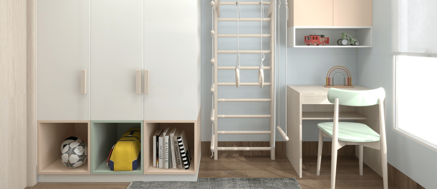 Childrens Room Set With Wall Mounted Ladder and Study Area