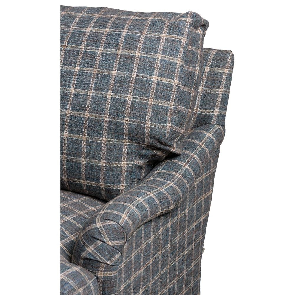 Club Chair Slate Blue Plaid Seating Textured Weave
