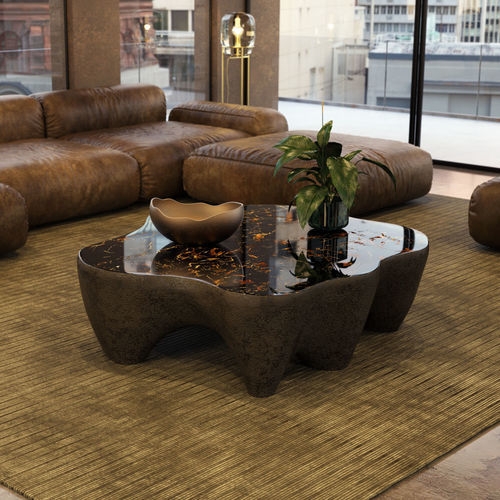 Coffee Table: Irregular Silhouette Marbled Resin Top