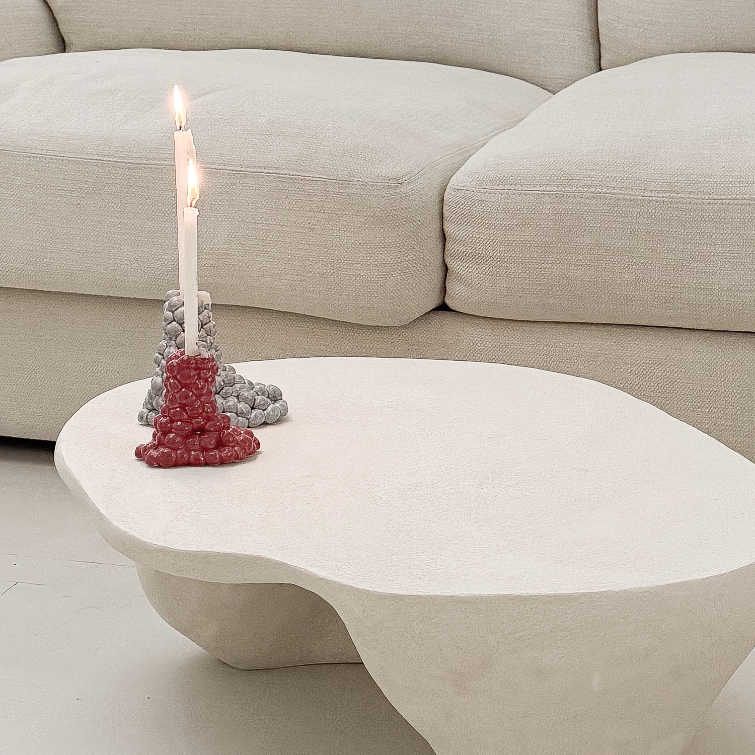 Coffee Table: Matte Stone Like Sculptural Cream Table