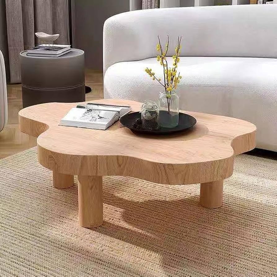 Coffee Table: Thick Top Wood Cloud Shape Pillar Legs
