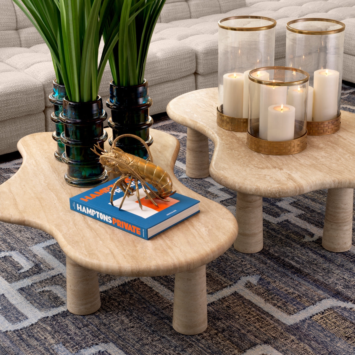 Coffee Table: Travertine Look Sculptural Nesting Tables