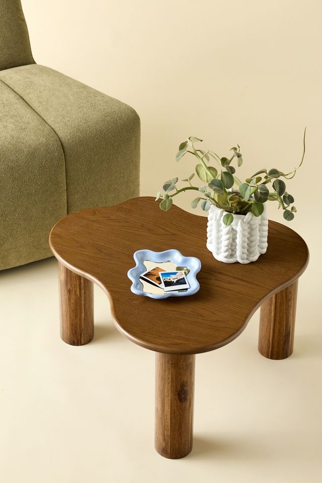 Coffee Table: Walnut Brown Amoeba Shape Chunky Legs