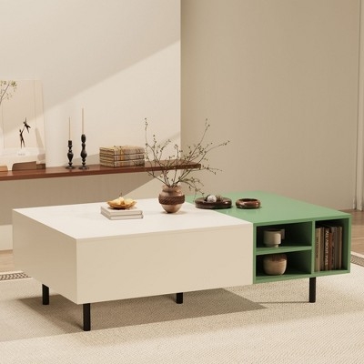 Coffee Table With Sage Green Accent Two-Tone Storage Table Style