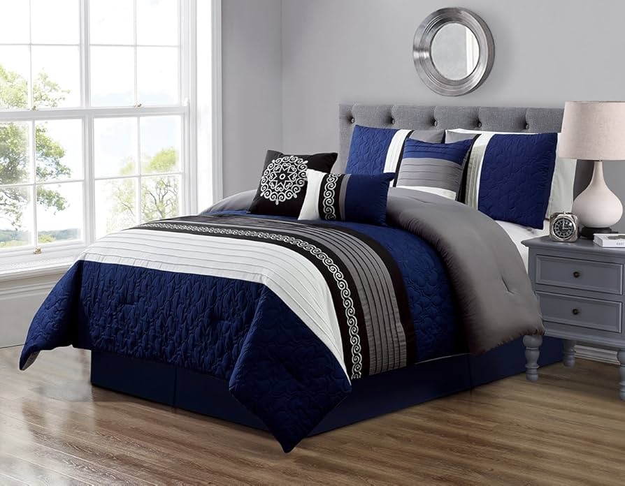Comforter Set Scroll Embroidery Modern Color Block Bedding