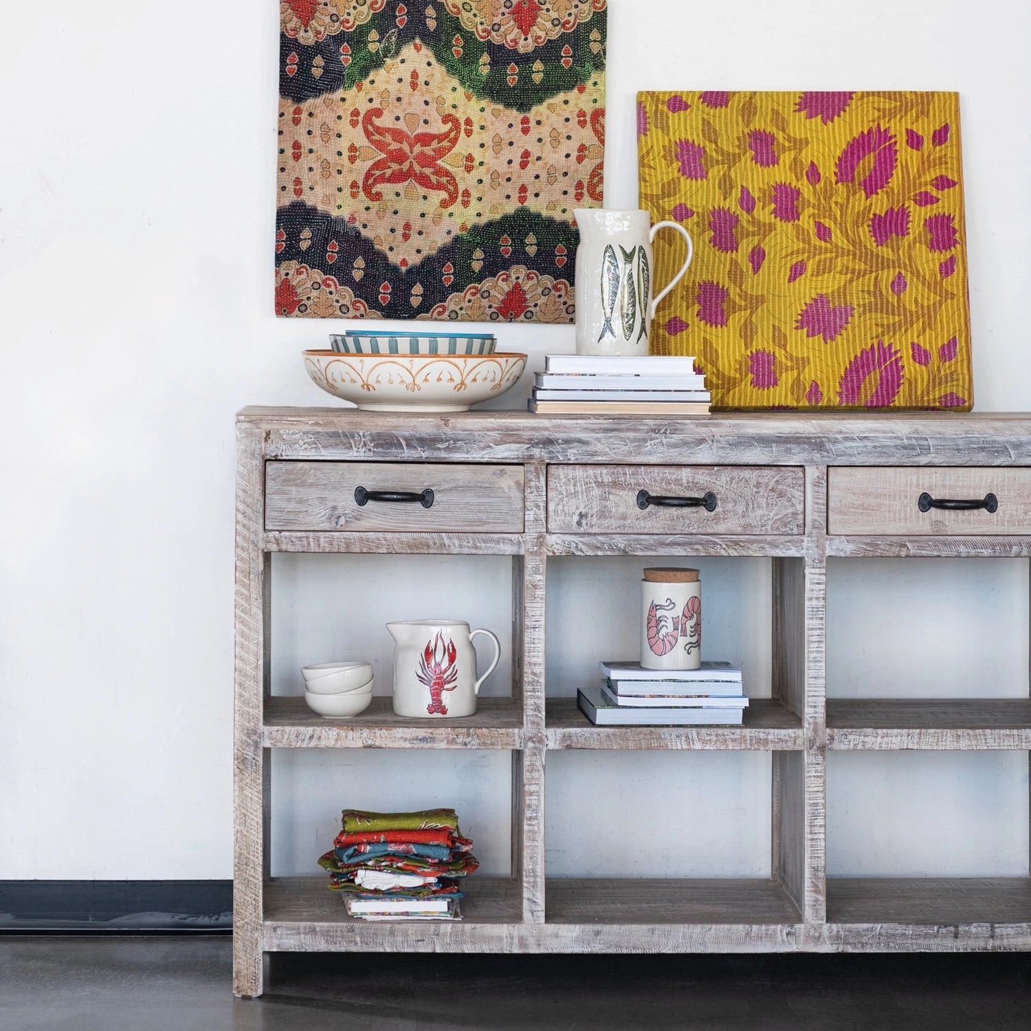 Console Table with Eight Storage Sections and Coastal Console