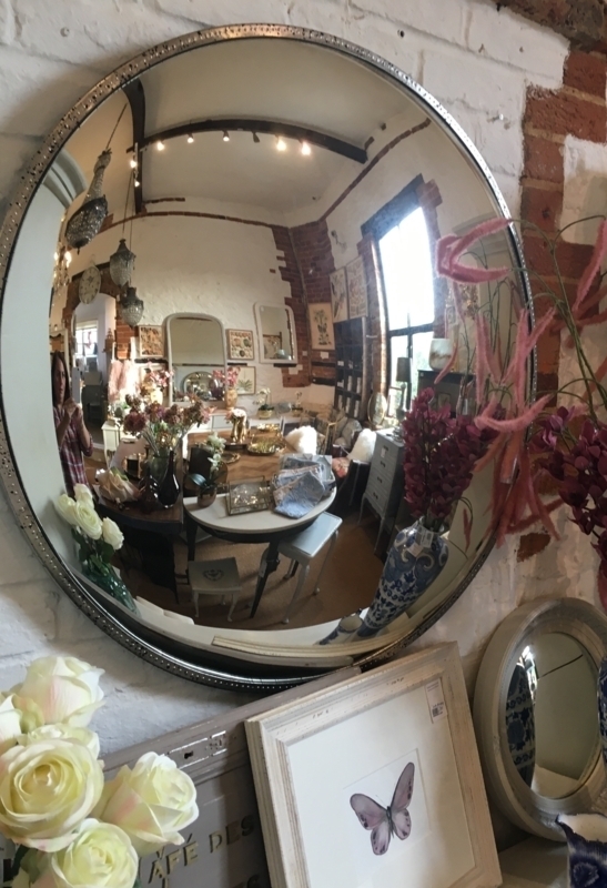 Convex Mirror Beaded Frame Antique Silver Round Mirror