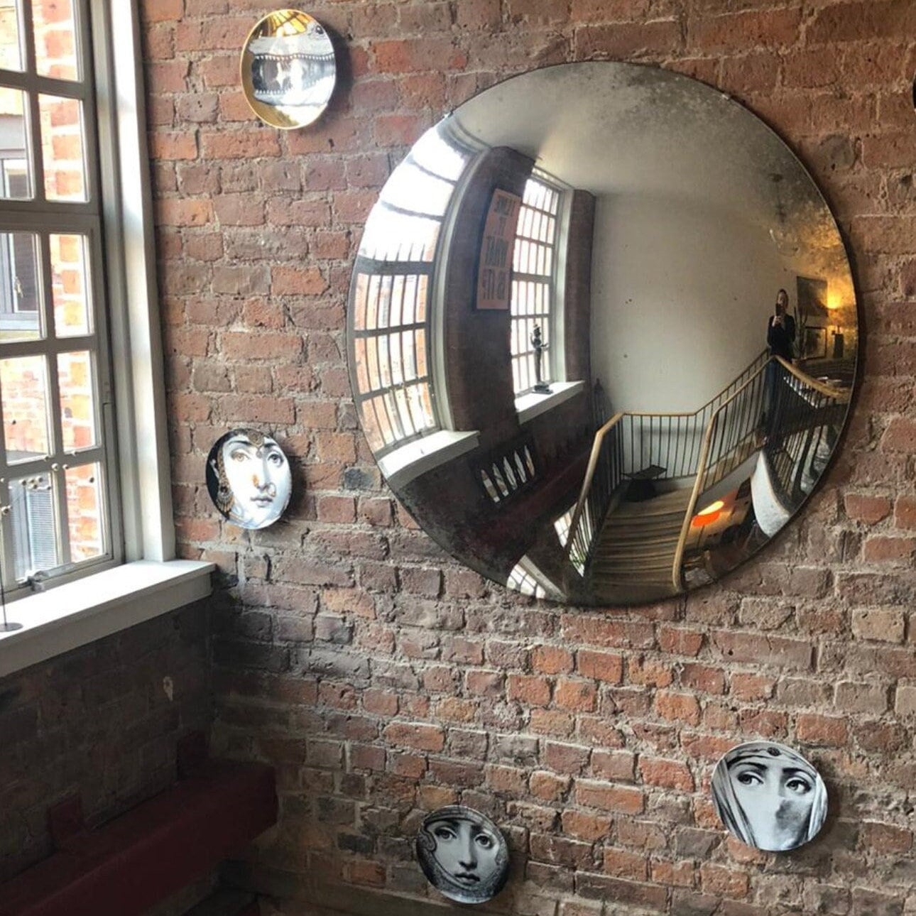 Convex Mirror Foxed Glass Large Rimless Wall Art