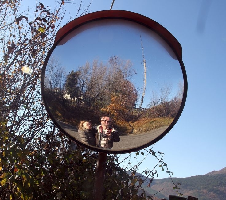 Convex Mirror Orange Red Frame Outdoor Industrial Art
