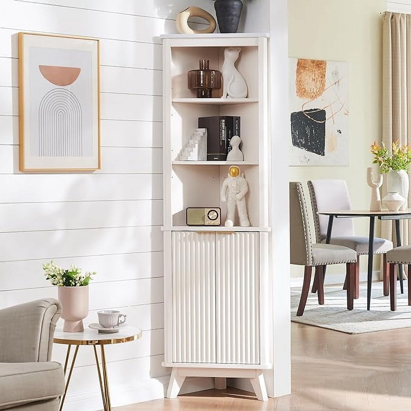 Corner Cabinet featuring Fluted Doors and Tapered Legs