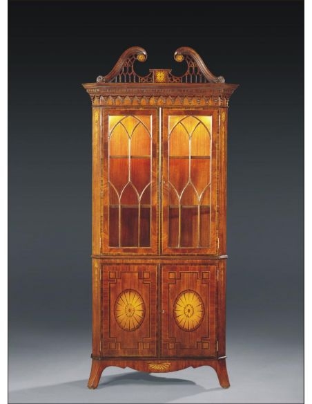 Corner Cabinet featuring Gothic Glazing and Sunburst Inlay
