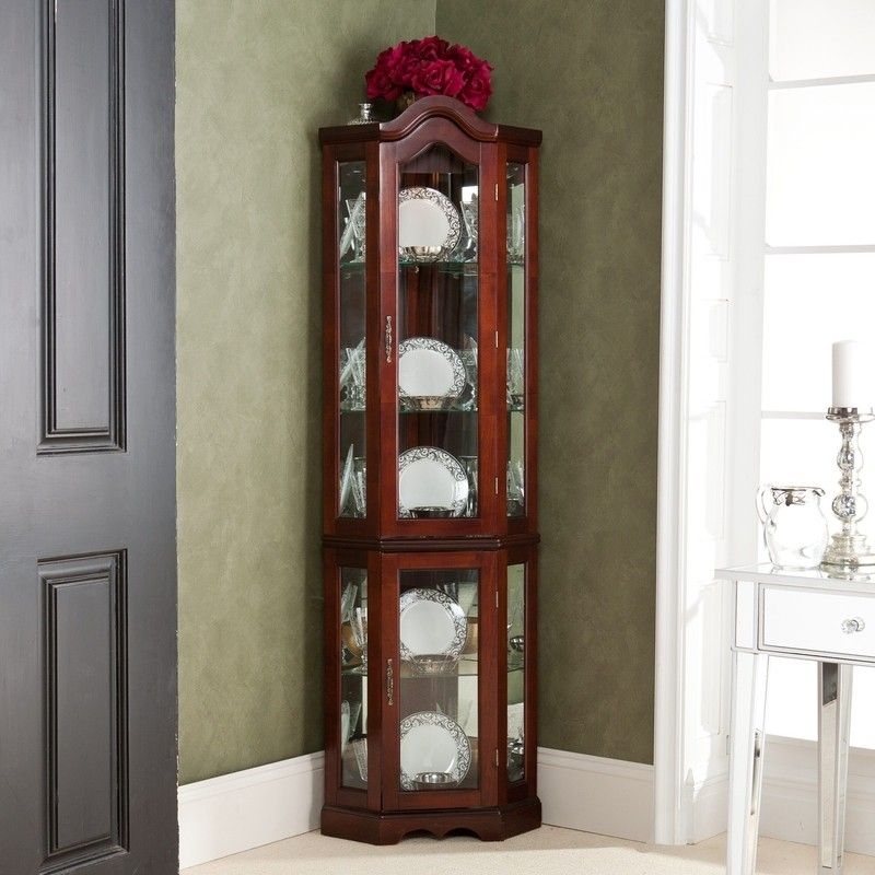 Corner Cabinet Mahogany Arched Crown Traditional Corner Curio Cabinet