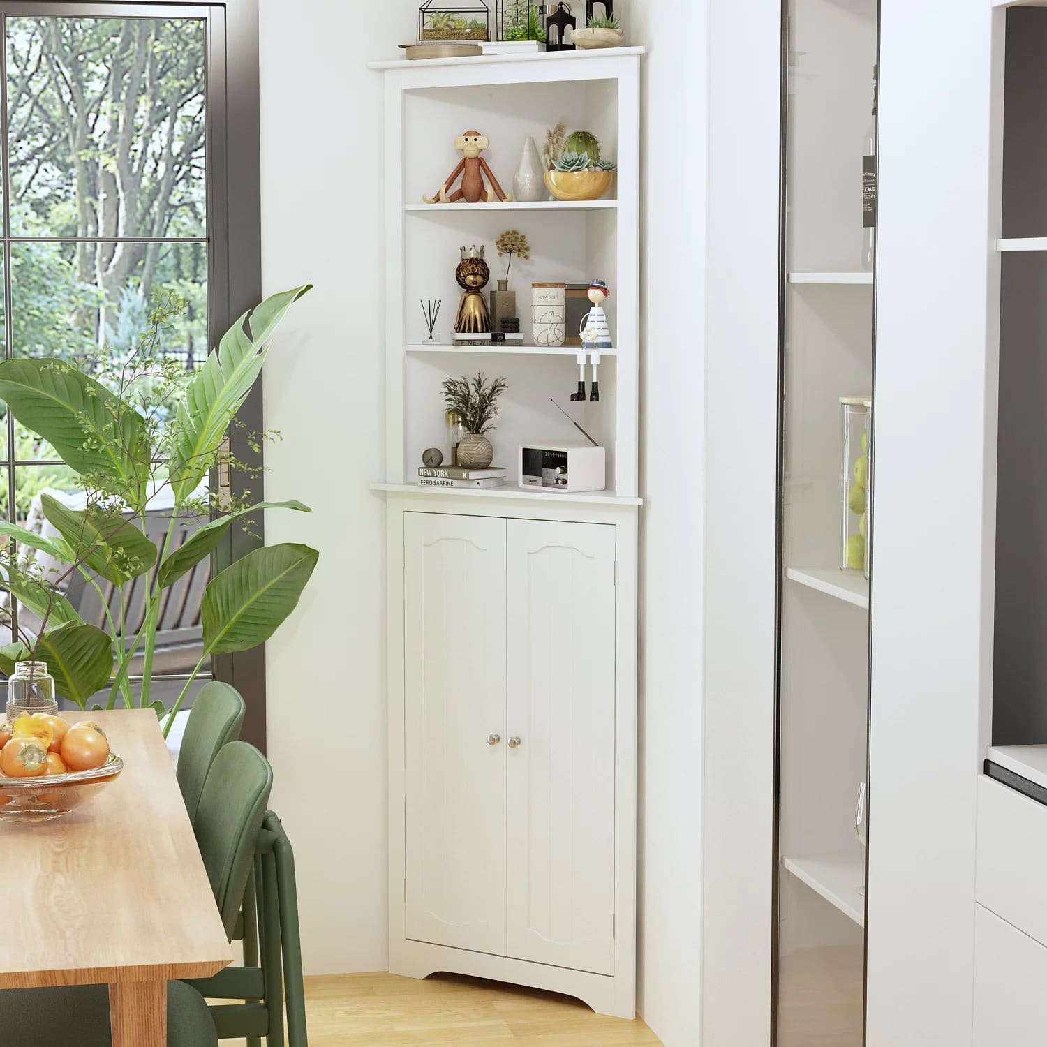 Corner Cabinet with Arched Door Detail and Tall Profile