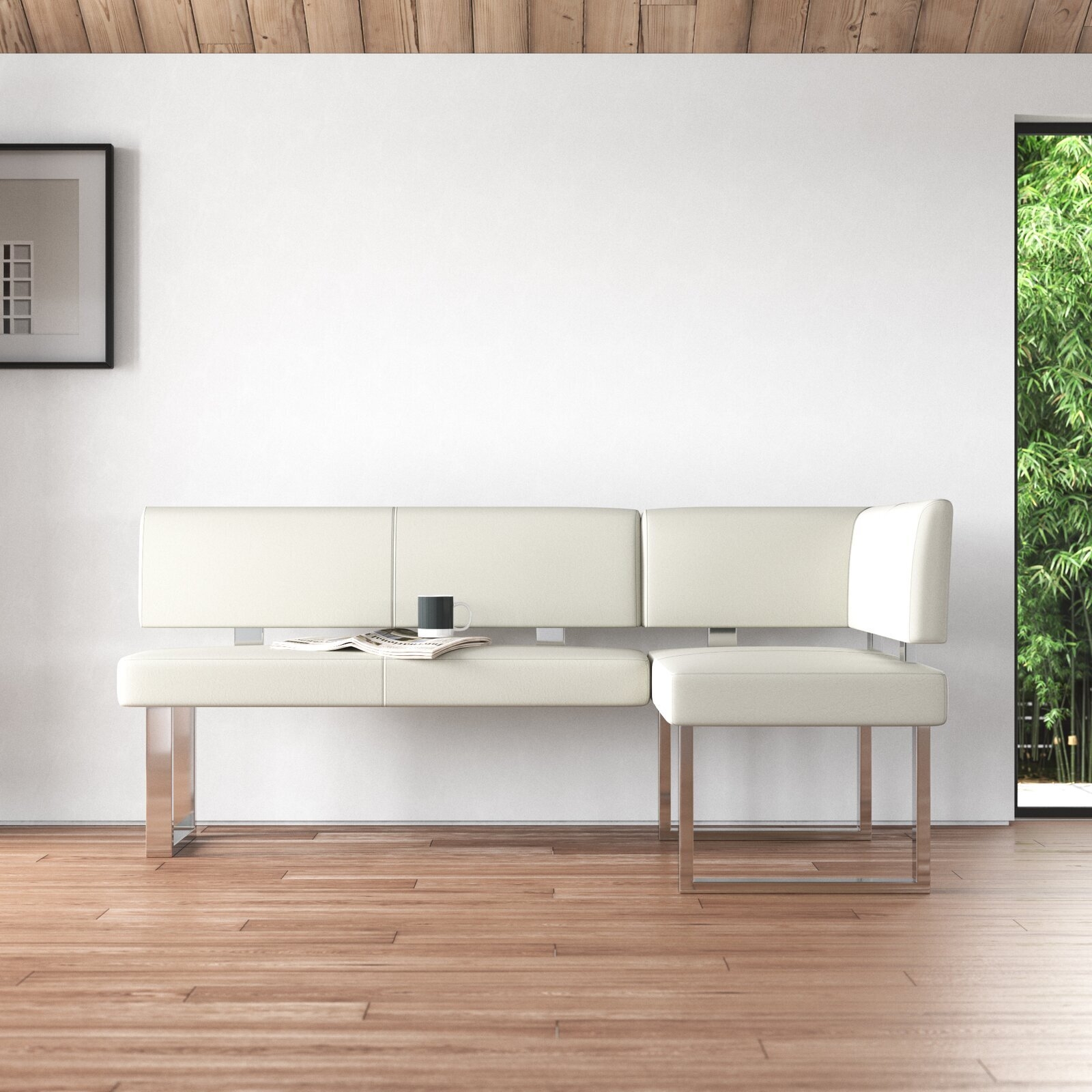 Corner Dining Bench Floating Backrest Polished Chrome