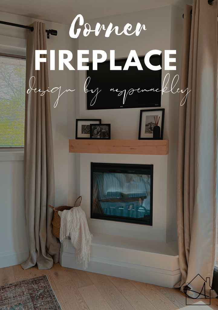 Corner Fireplace With Floating Mantle And Inset TV Niche