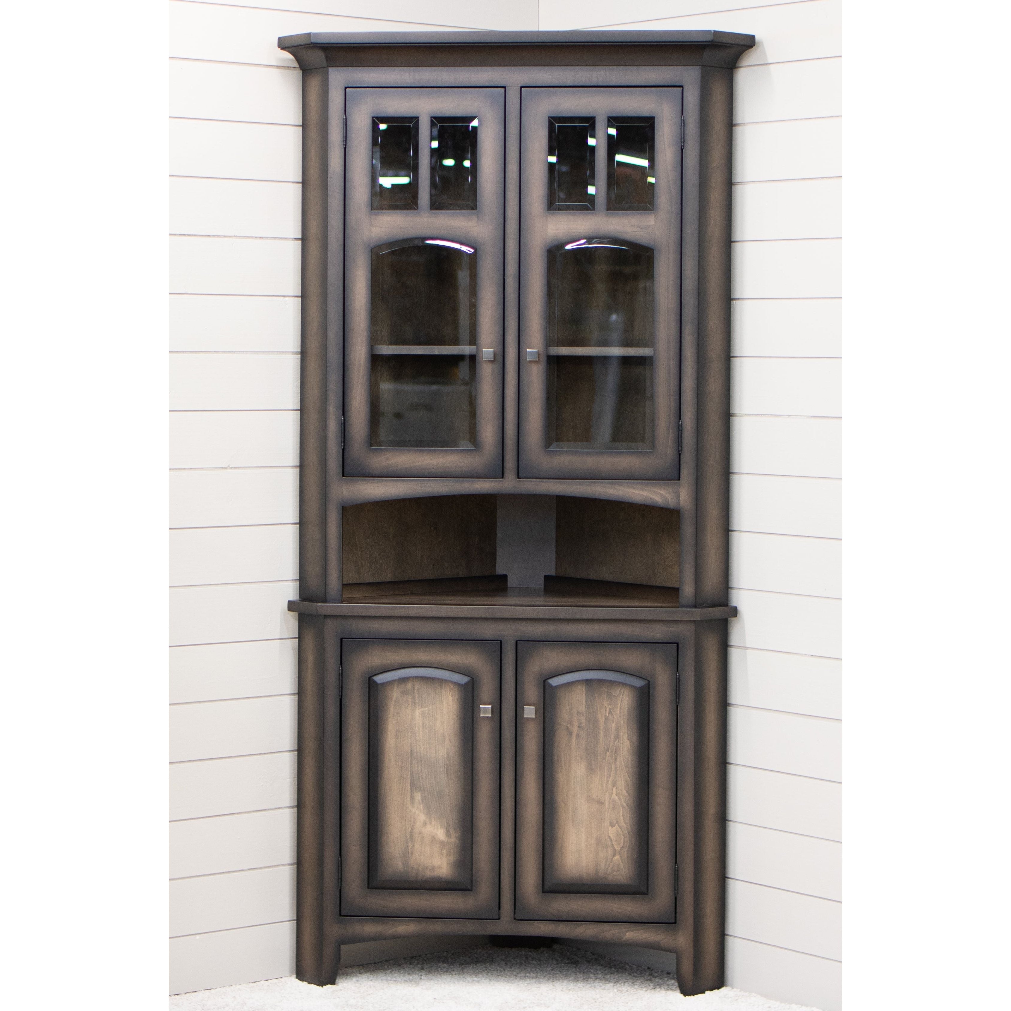 Corner Hutch Burnished Edges Open Center Transitional Corner Display Hutch