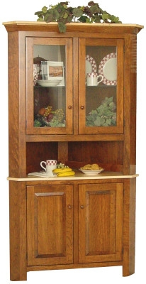 Corner Hutch Cherry Two-Tone Open Middle Shelf Amish Corner Unit