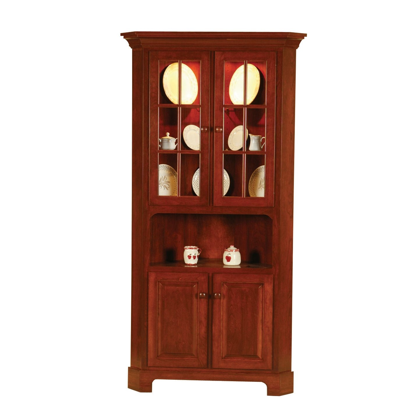 Corner Hutch Cherry Wood Integrated Lighting Lighted Display