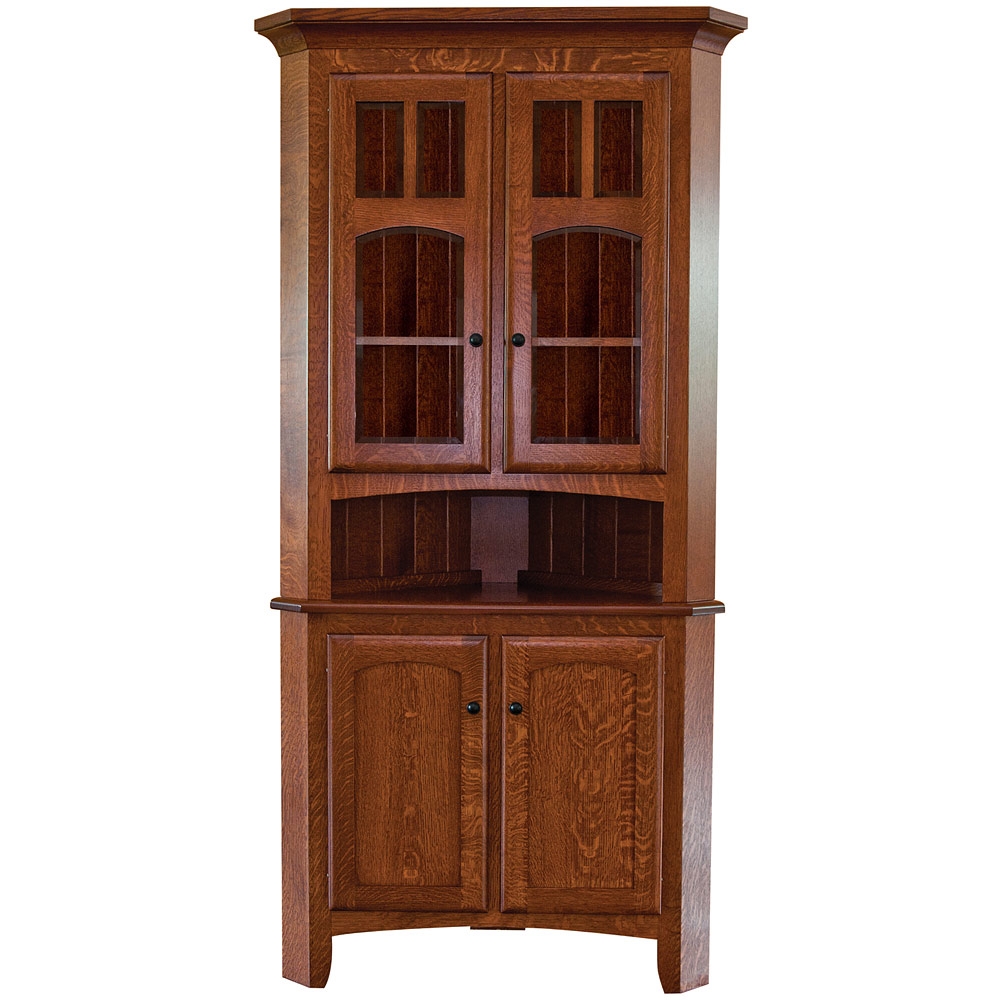 Corner Hutch: Craftsman Wood Mullions and Satin Center Niche