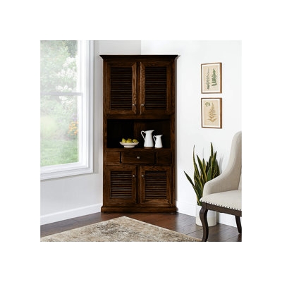 Corner Hutch Dark Oak Louvered Door Dining Cabinet Storage