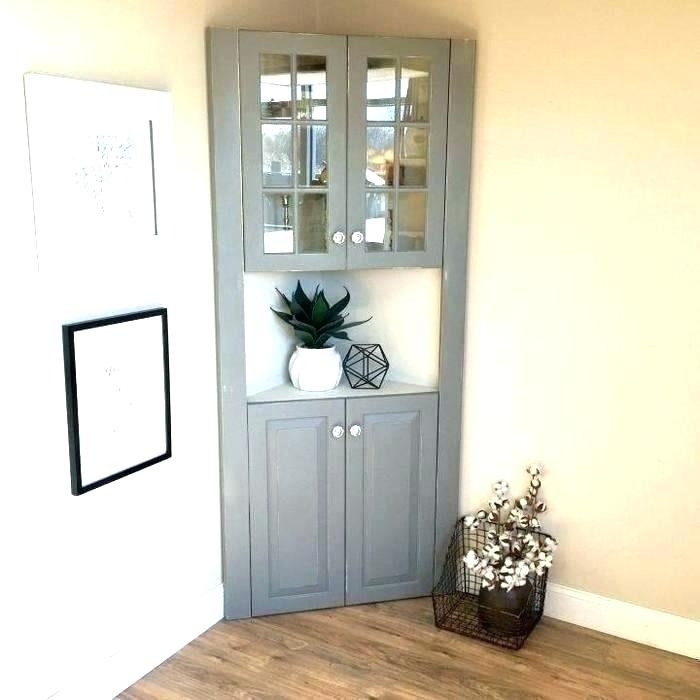 Corner Hutch: Dove Gray Transitional Cabinetry Glass Doors
