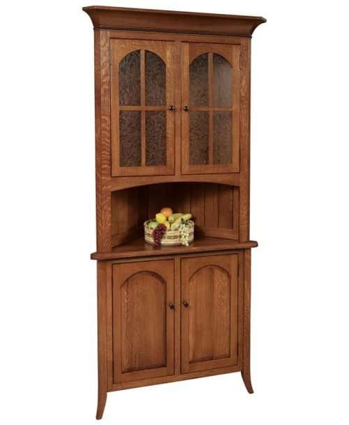 Corner Hutch: Glass Door Corner Display with Triple Storage