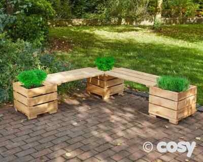 Corner Planter Bench for L-Shaped Garden Seating in Natural Wood