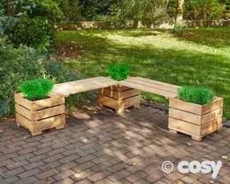 Corner Planter Bench for L-Shaped Garden Seating in Natural Wood