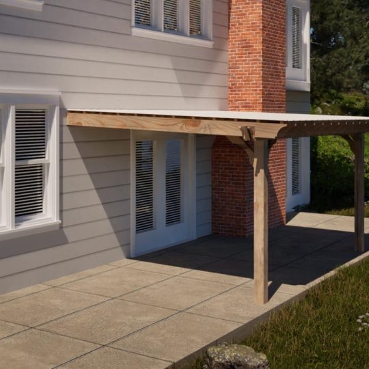 Covered Pergola With Solid Panel Roof and Wall Header