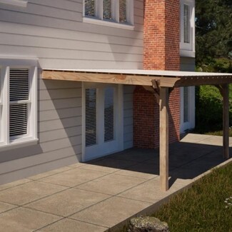 Covered Pergola With Solid Panel Roof and Wall Header
