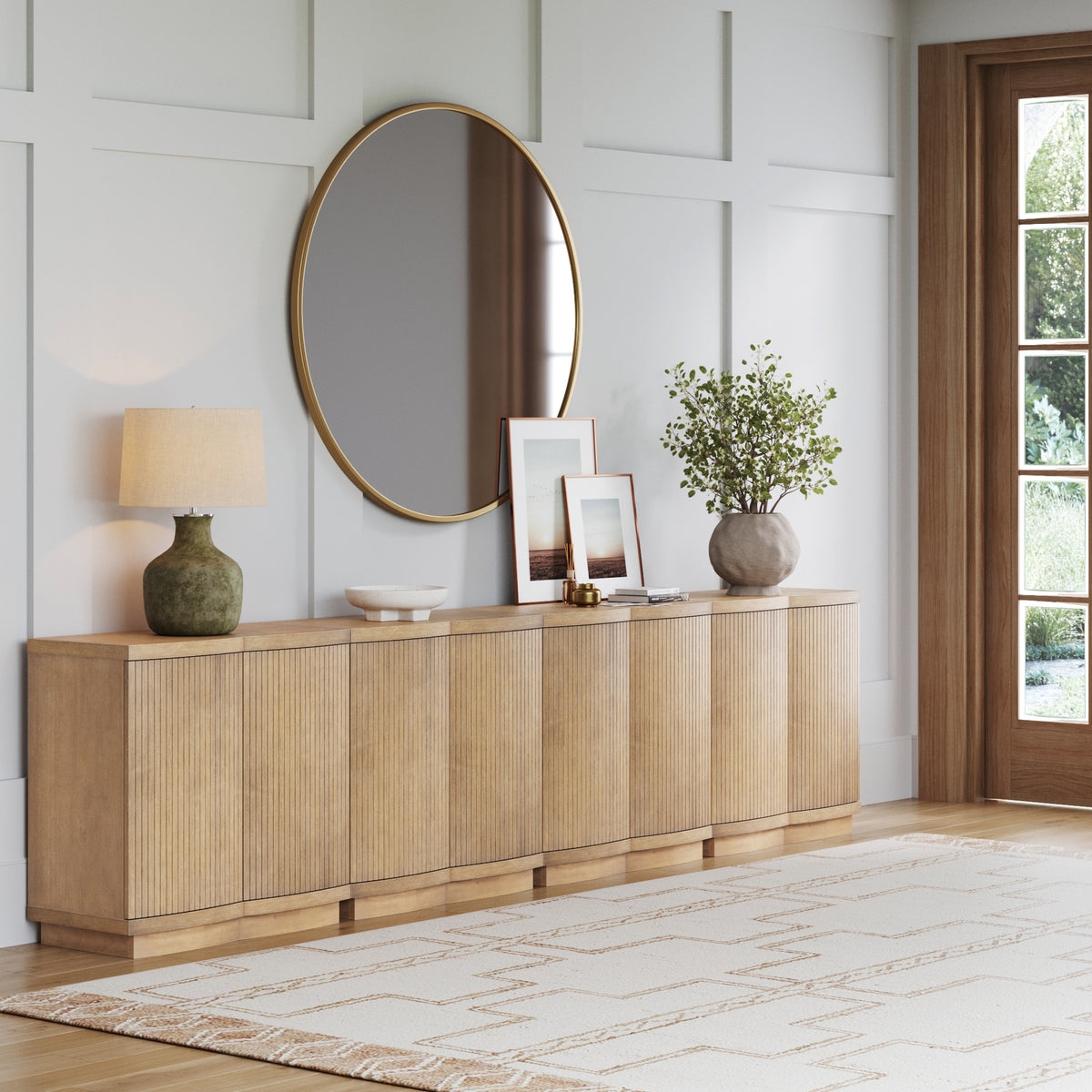 Credenza with Vertical Fluting and Curved Modular Edges