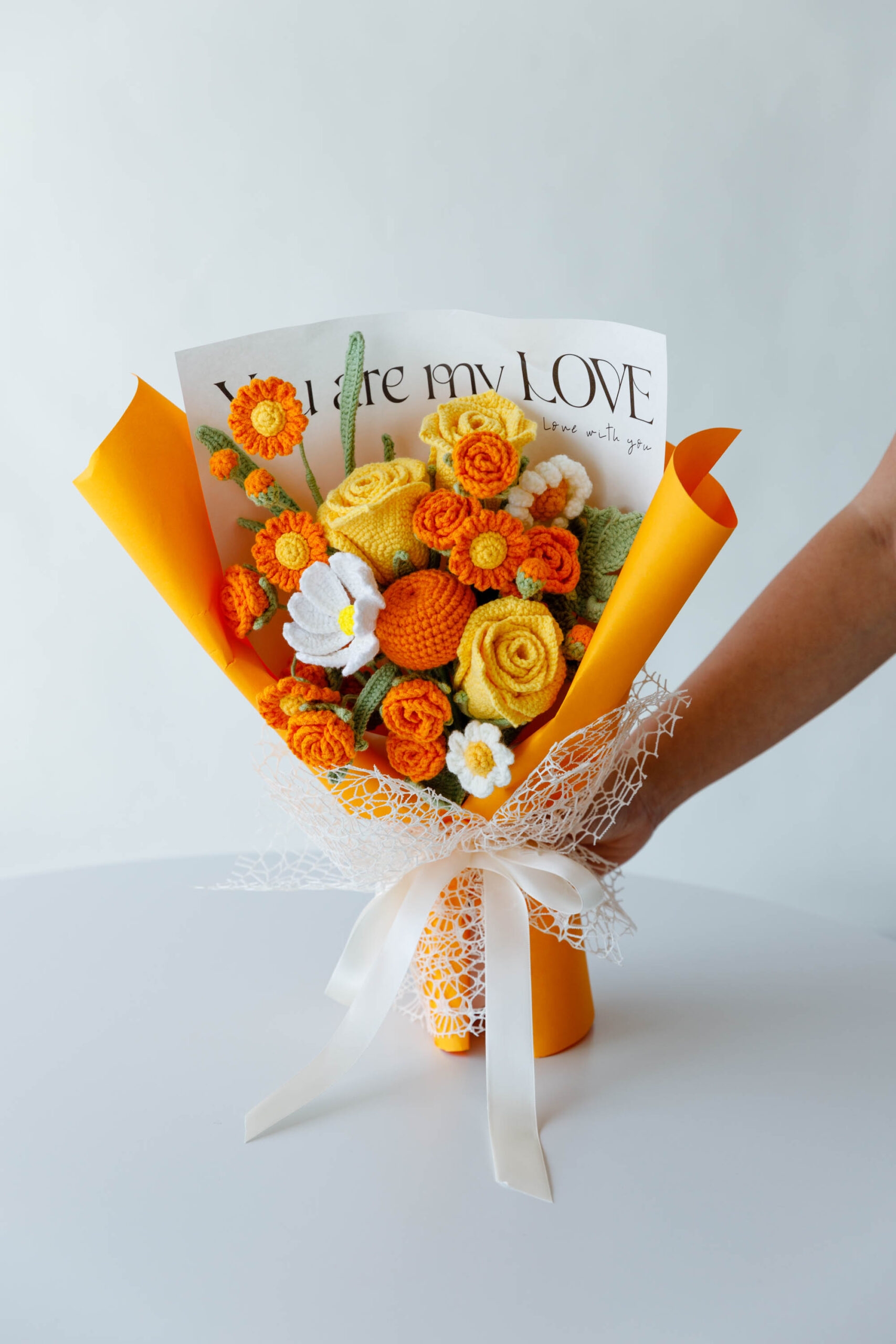 Crochet Bouquet with Whimsical Texture and Mesh Wrapping