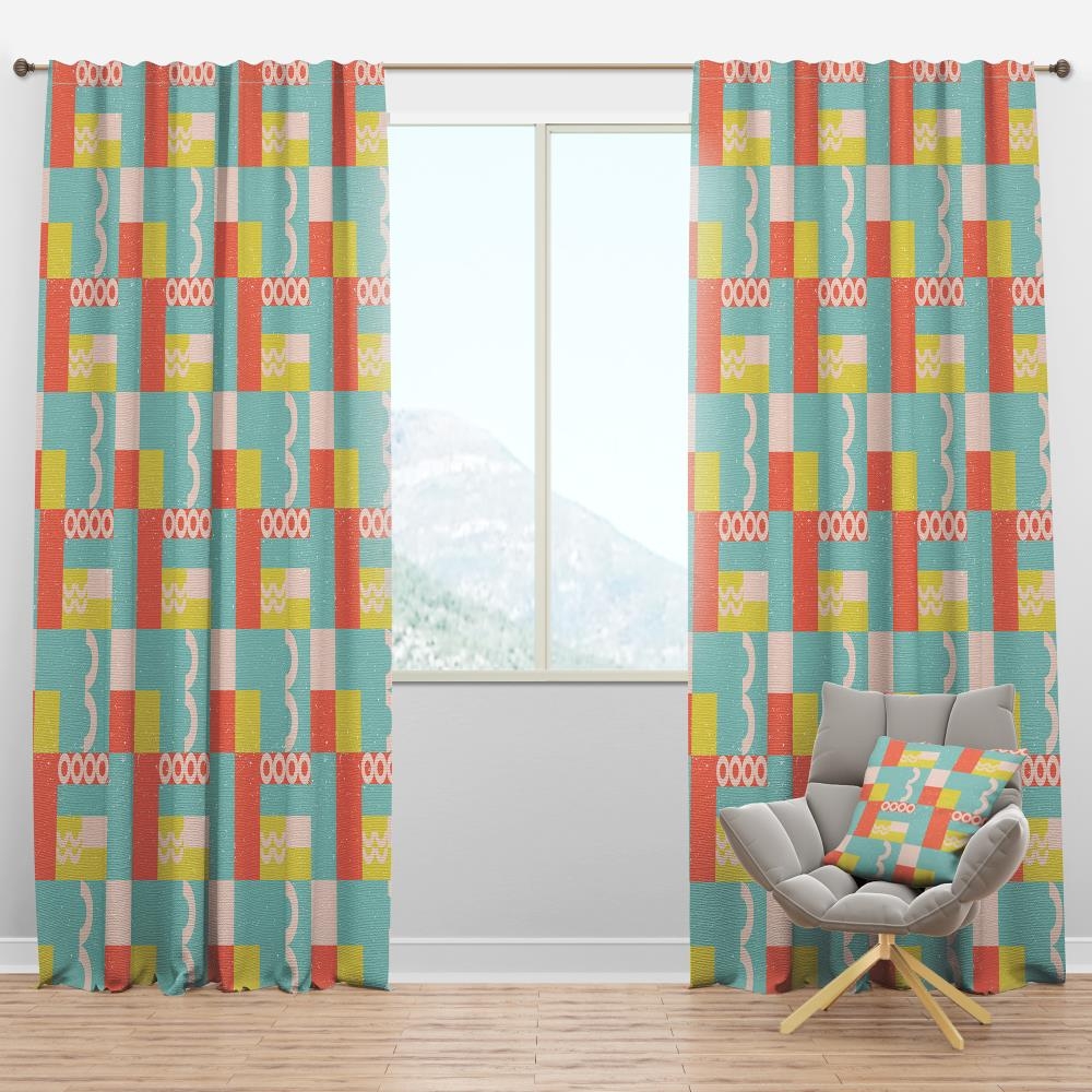 Curtain Panel Teal and Orange Retro Abstract Window Treatment
