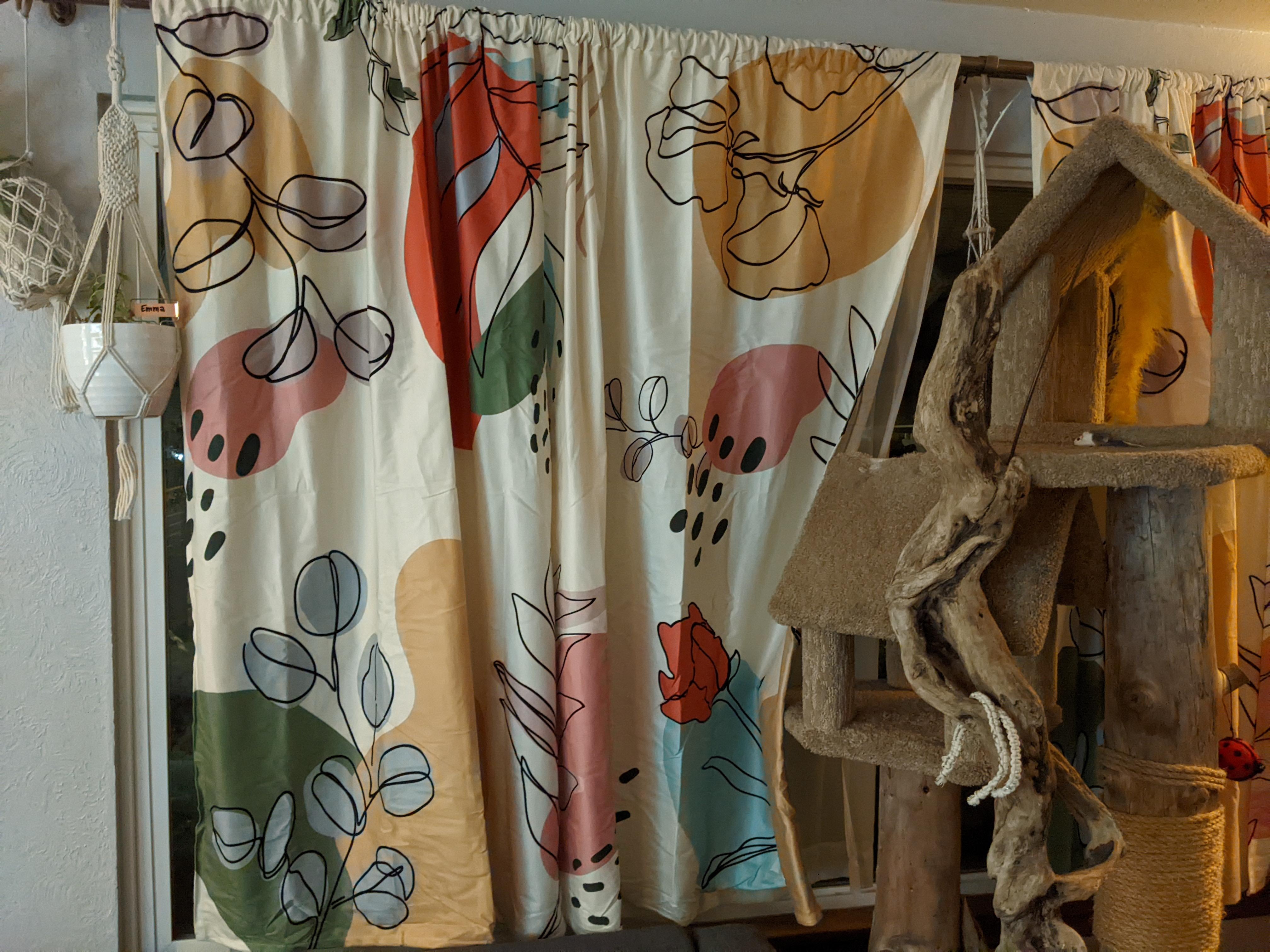Curtains Abstract Botanical Print Sage Green Retro Botanical Textile