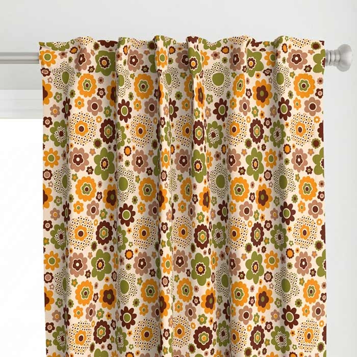 Curtains Ditsy Floral Print Moss Green Vintage Flower Treatment