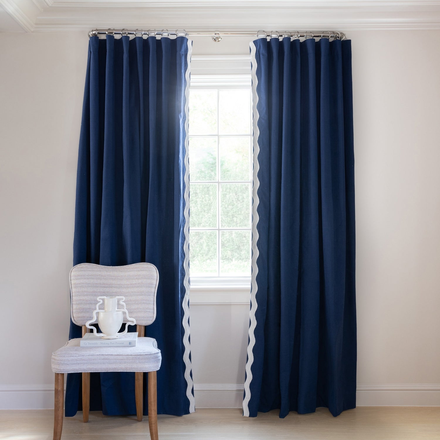 Curtains: Midnight Blue Fabrics with Scalloped Wavy Borders