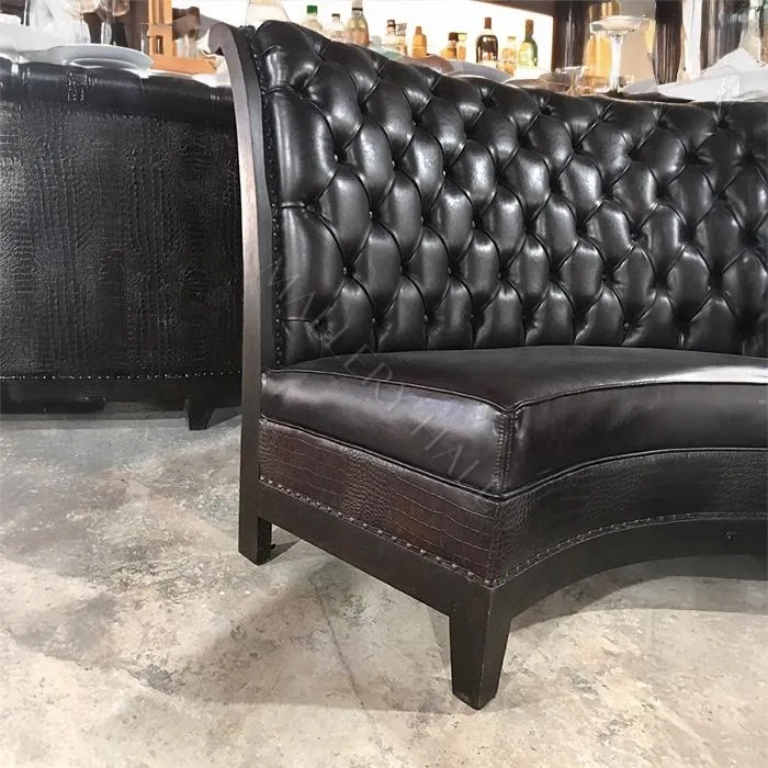 Curved Bench Crocodile Texture Black Tufted Curved Bench