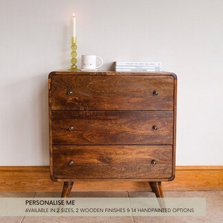 Curved Chest Of Drawers Chestnut Mango Wood Retro Storage