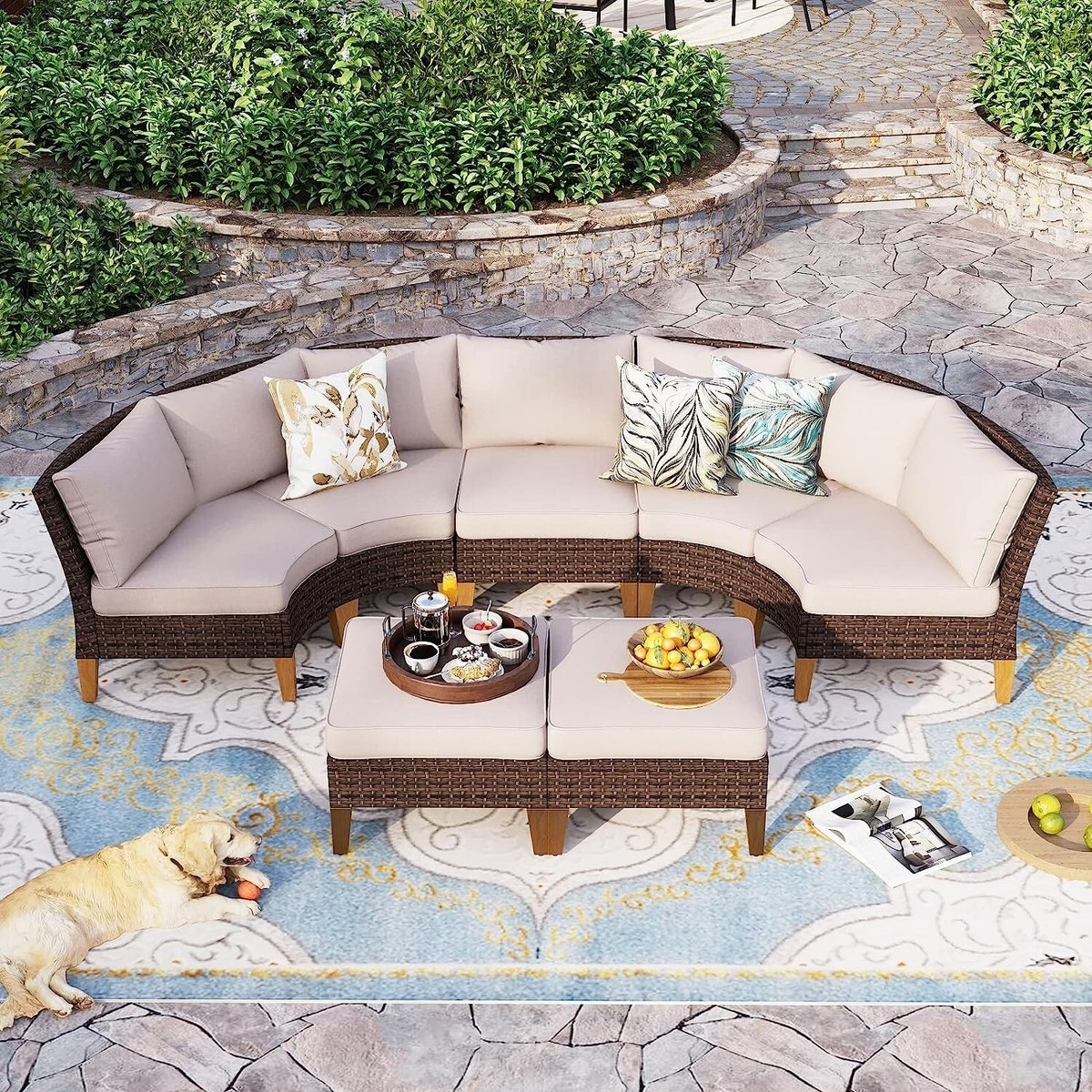 Curved Sectional in Half Moon Shape with Tapered Resin Legs