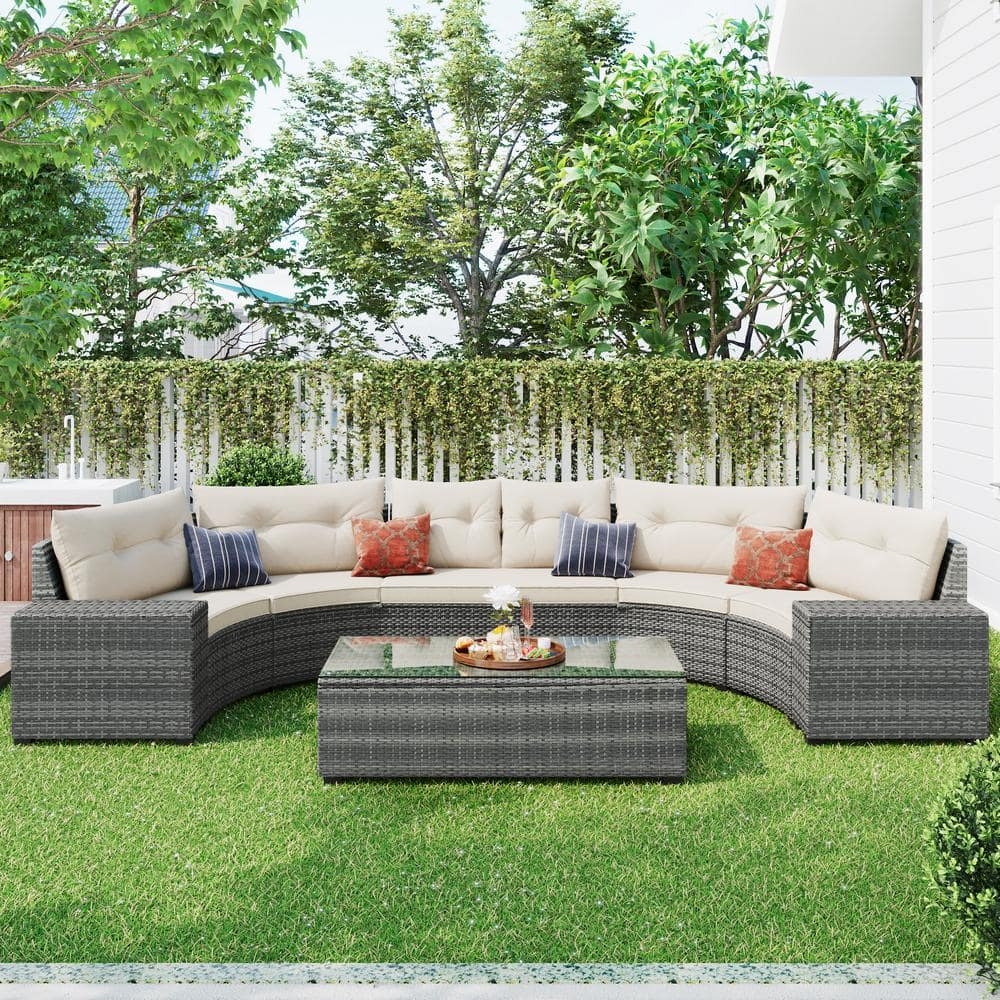 Curved Sectional Sofa Set with Semi Circular Shape and Tufting