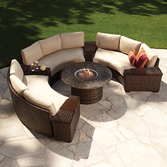 Curved Sectional Sofa with Central Fire Pit and Wicker Base