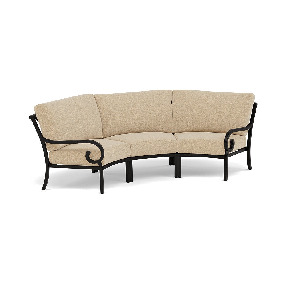 Curved Sectional with Scroll Arms and Mediterranean Design