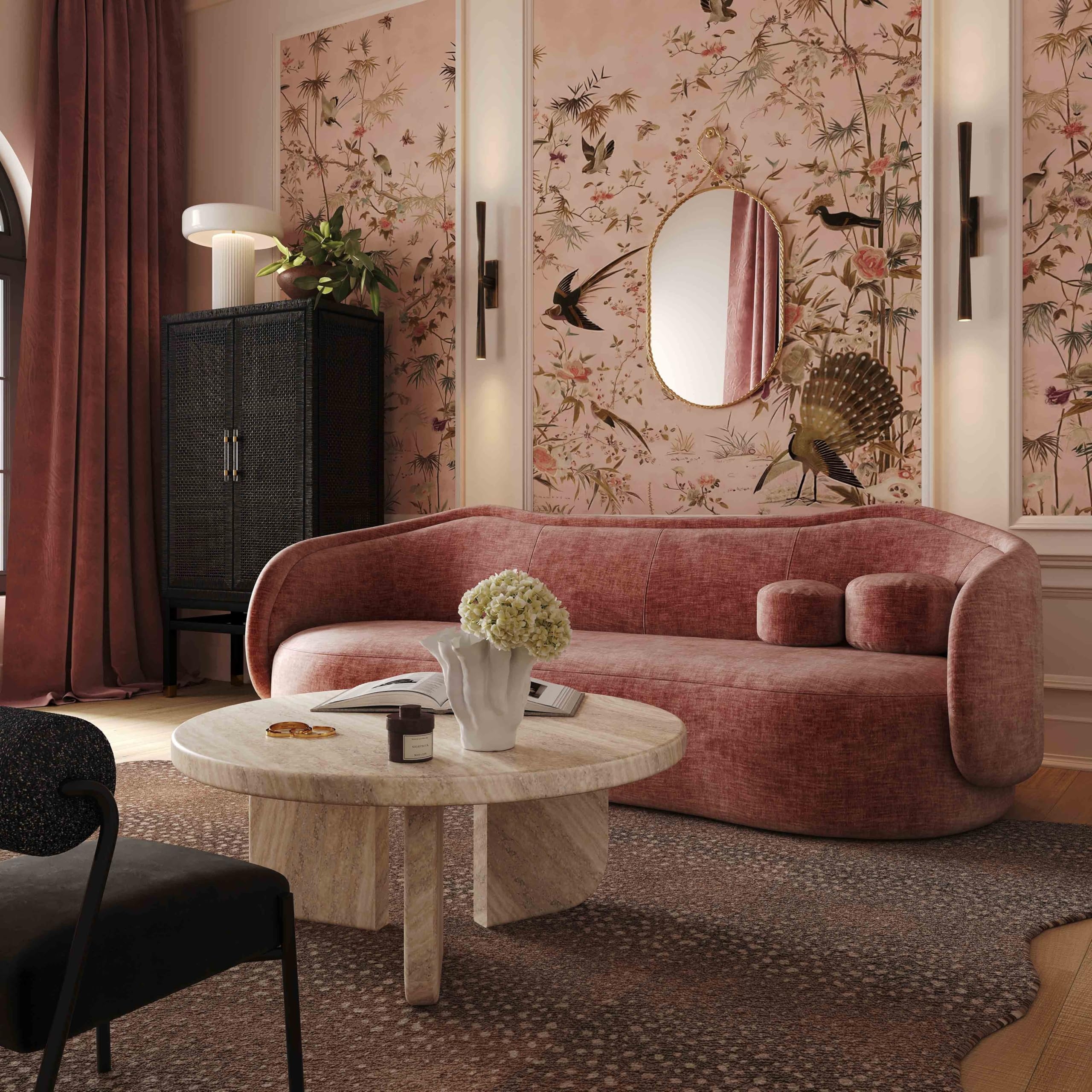 Curved Sofa - Mauve Velvet with Elegant Kidney Shape