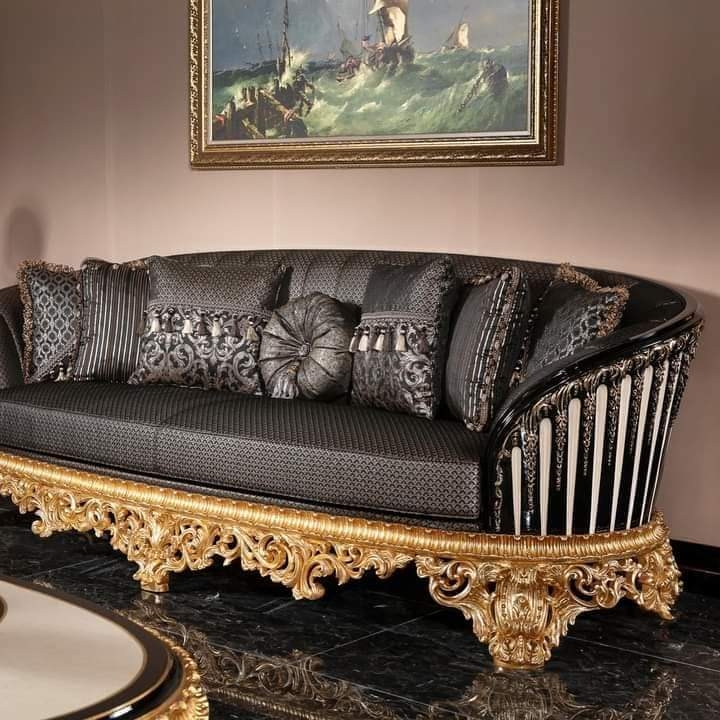 Curved Sofa Ornate Carvings Maximalist Curved Settee