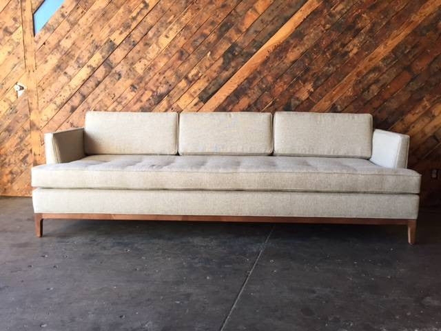 Custom Sofa Wood Platform Base Low Profile Oatmeal Seating