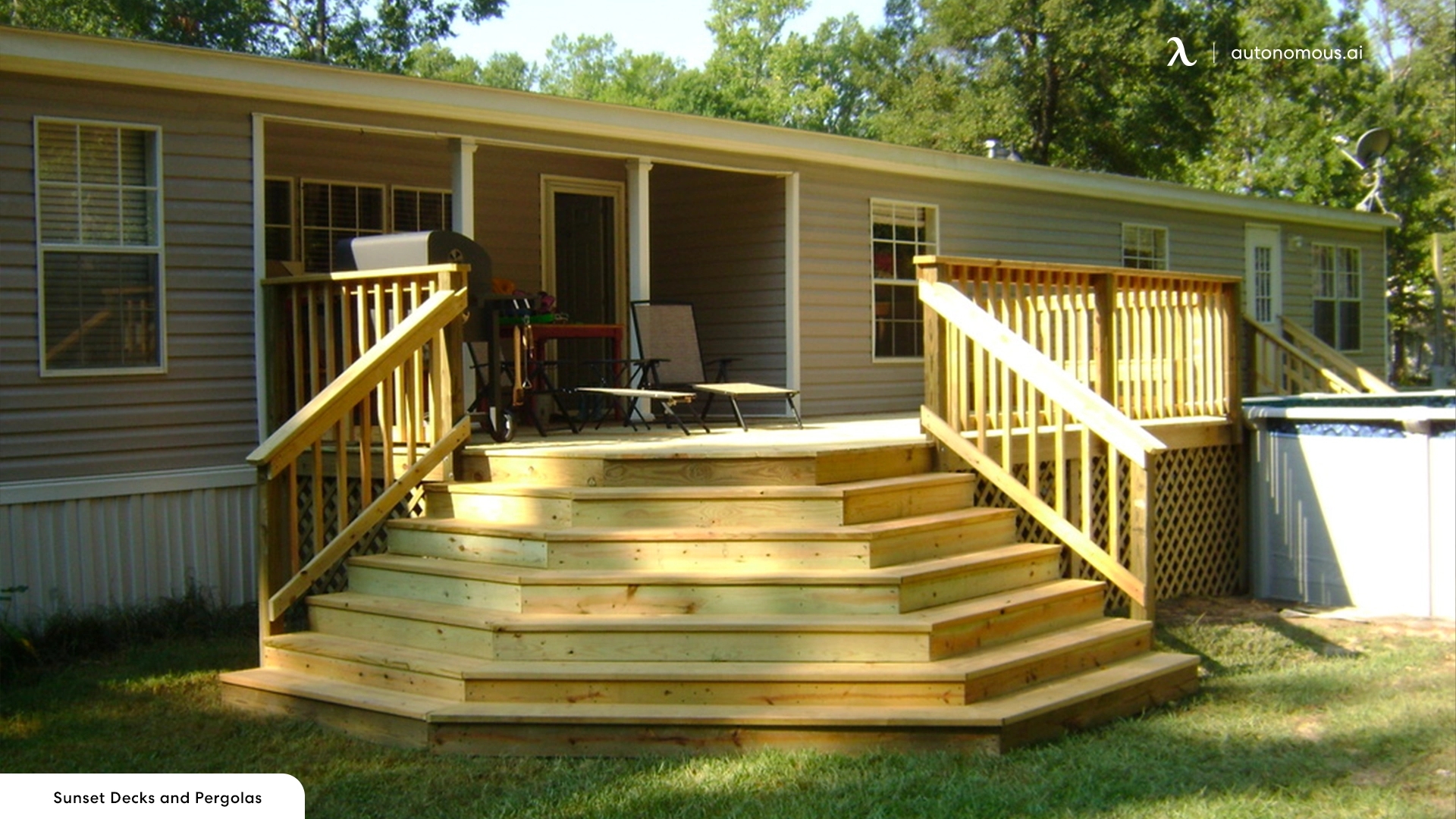 Deck Stairs - Wide Flared Deck Stairs with Lattice Skirting