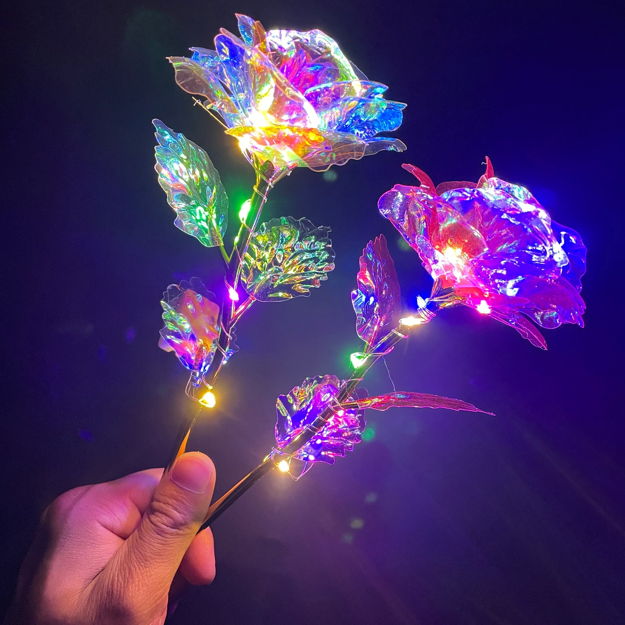 Decorative Floral: Holographic Petals Iridescent LED Rose