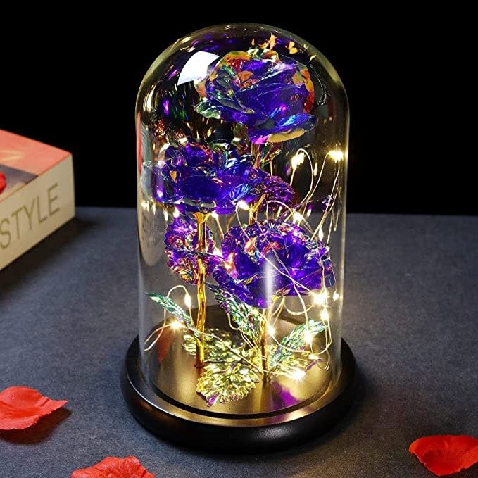 Decorative Glass Dome: Triple Purple Galaxy Rose Dome